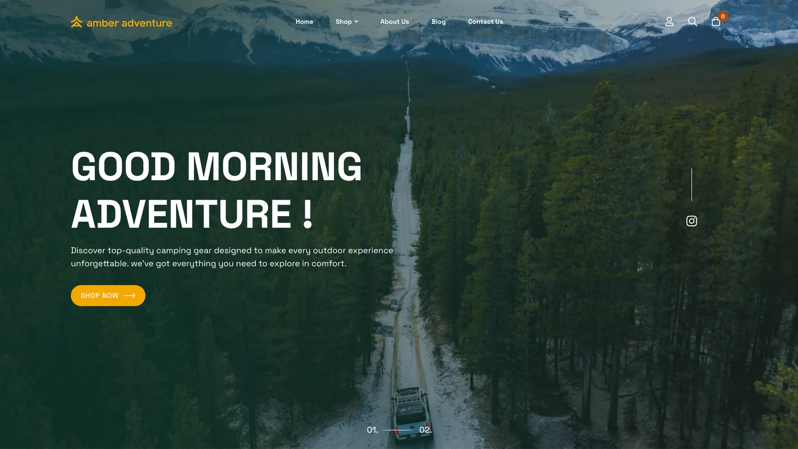 Amber Adventure outdoor equipment e-commerce website homepage